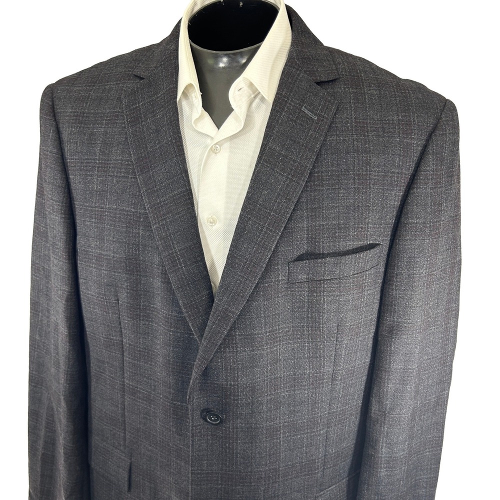 Pronto Uomo Platinum Blazer 48L Gray Plaid Wool Double Vent Modern Sport Coat